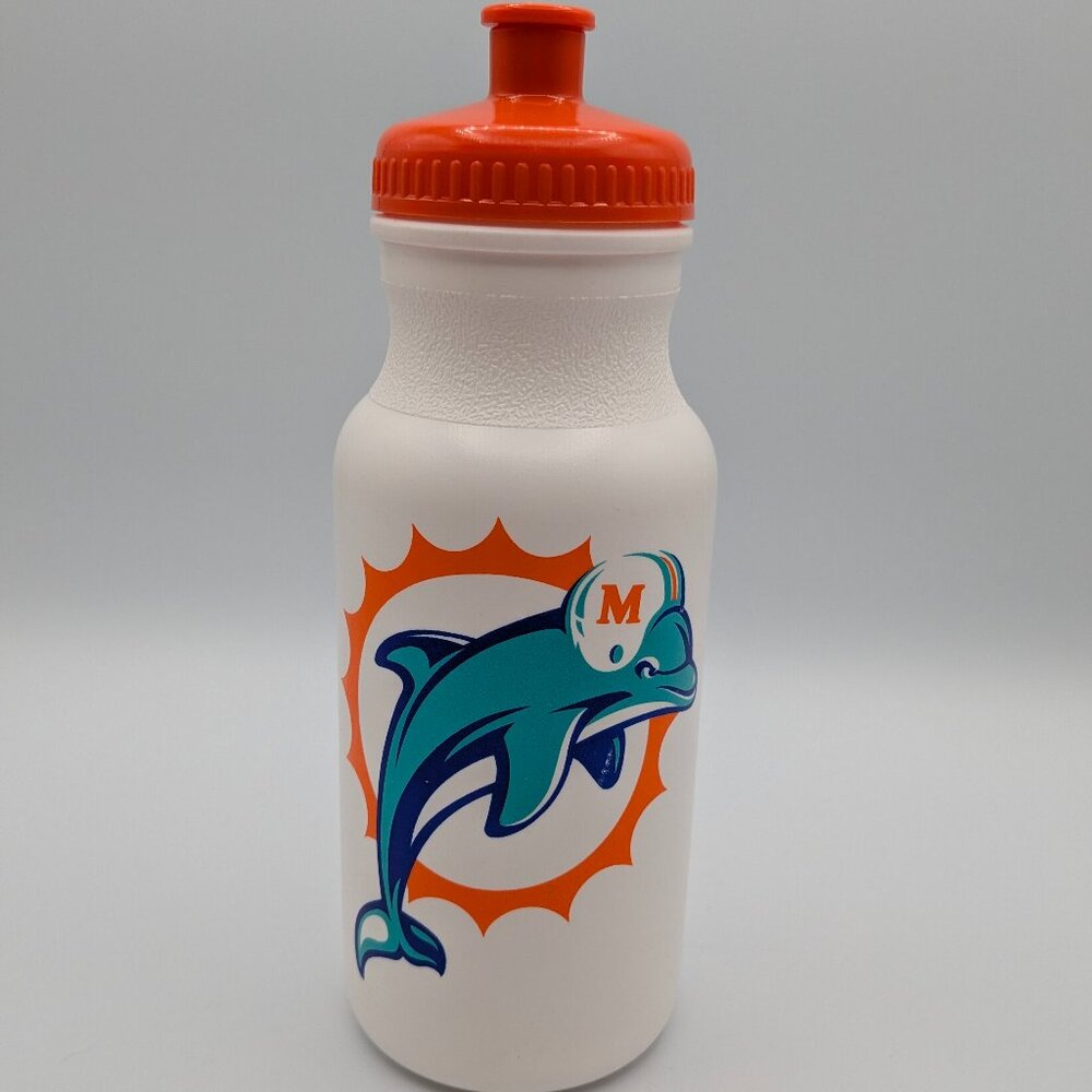 NFL Miami Dolphins White & Orange Plastic Water Bottle, Retired Logo, Unused